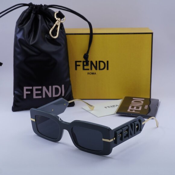 Fendi FE40133I 20A Rectangle Sunglasses - Grey Gold/Smoke - Picture 1 of 9
